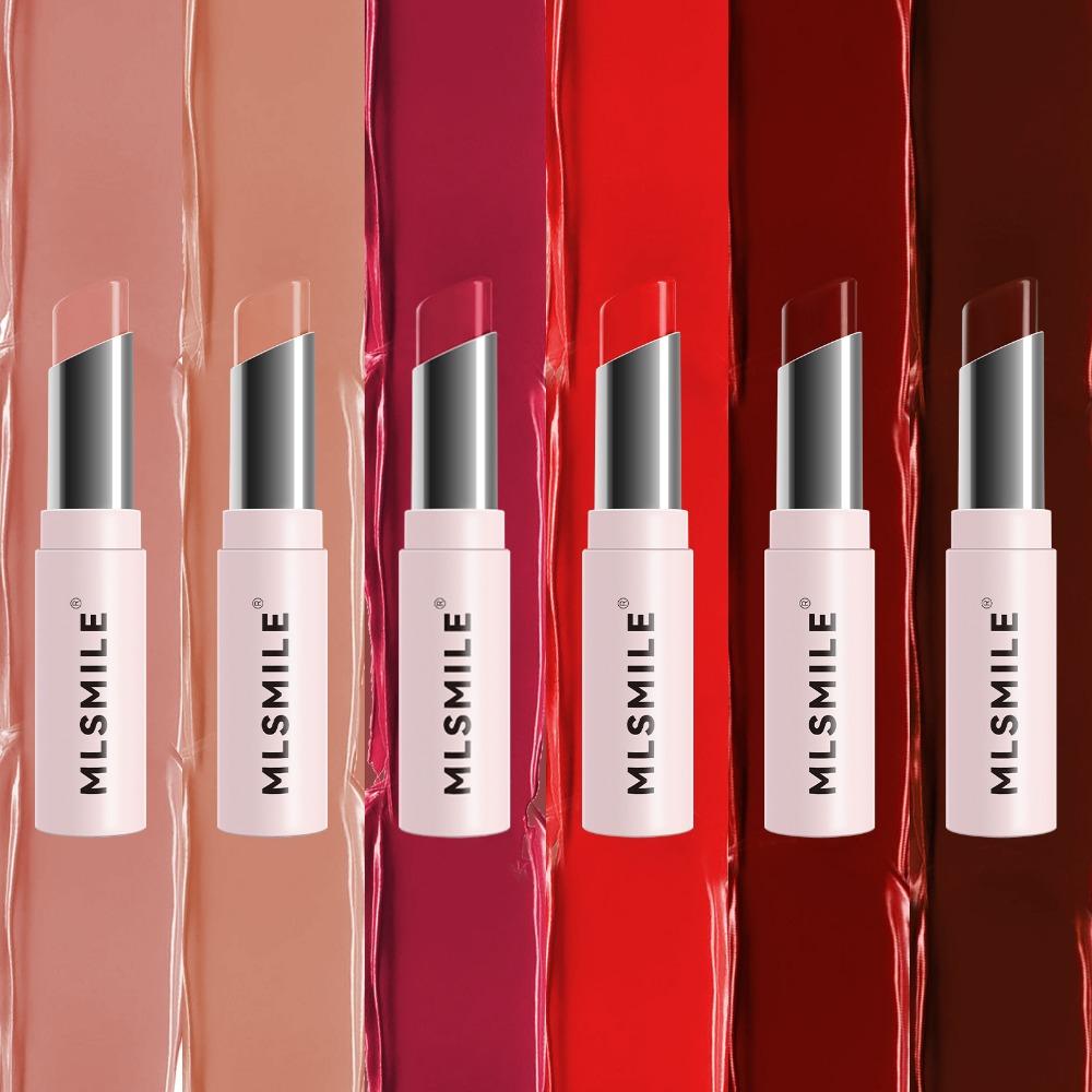 MLSMILE Pink Tube Lipstick, долговечная увлажняющая и увлажняющая помада, отбеливающая и легко окрашиваемая шестицветная помада