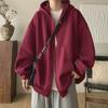 Wine Red Men's Hooded Jacket: Spring/Autumn Heavyweight Loose Zipper Cardigan Sweater