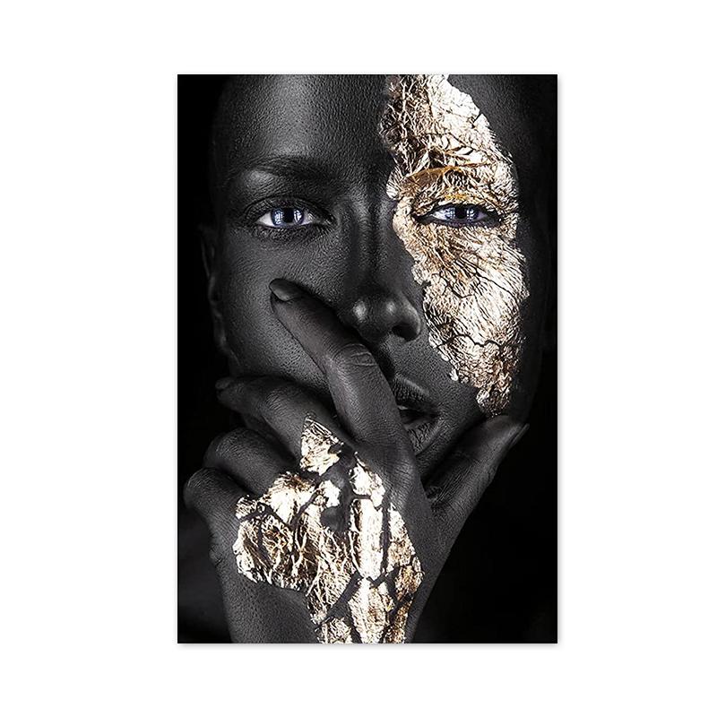 African Art Black Gold Women Posters and Prints Modern Portrait Canvas Painting Wall Art Picture for Living Room Home Decoration