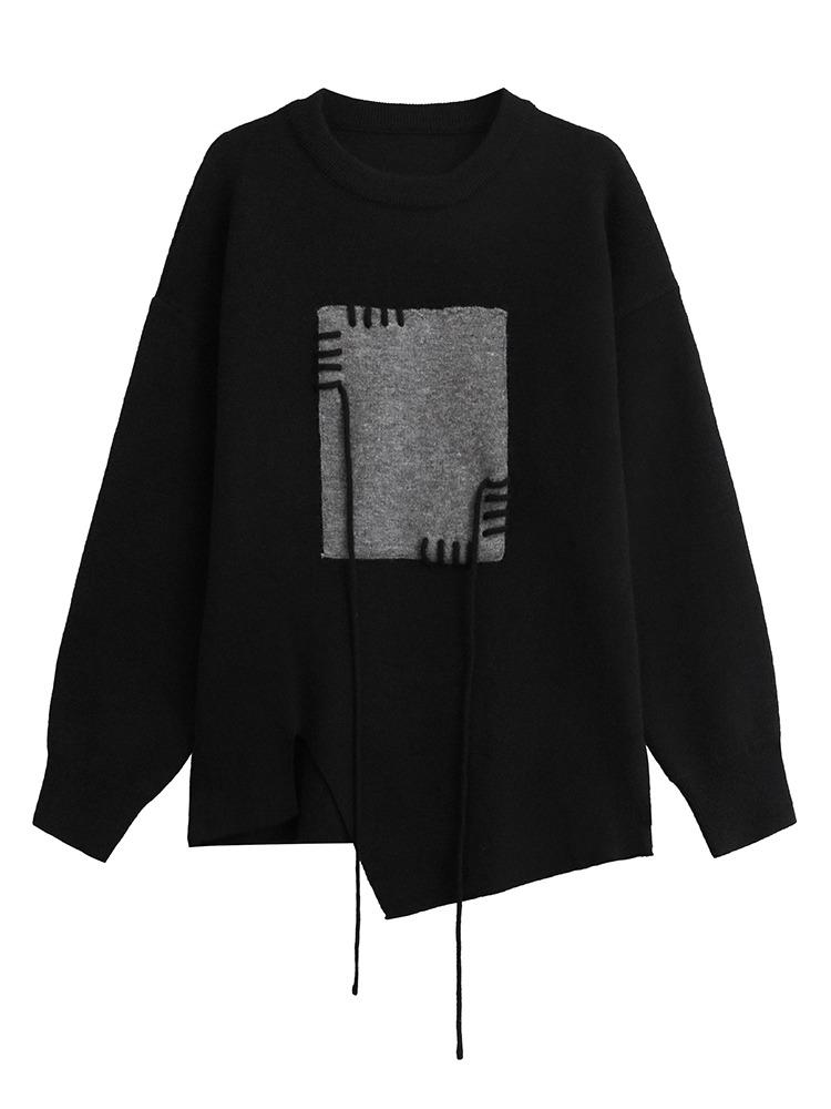 Xitao Свободный однотонный свитер свободного кроя с круглым вырезом и длинными рукавами GMM1038