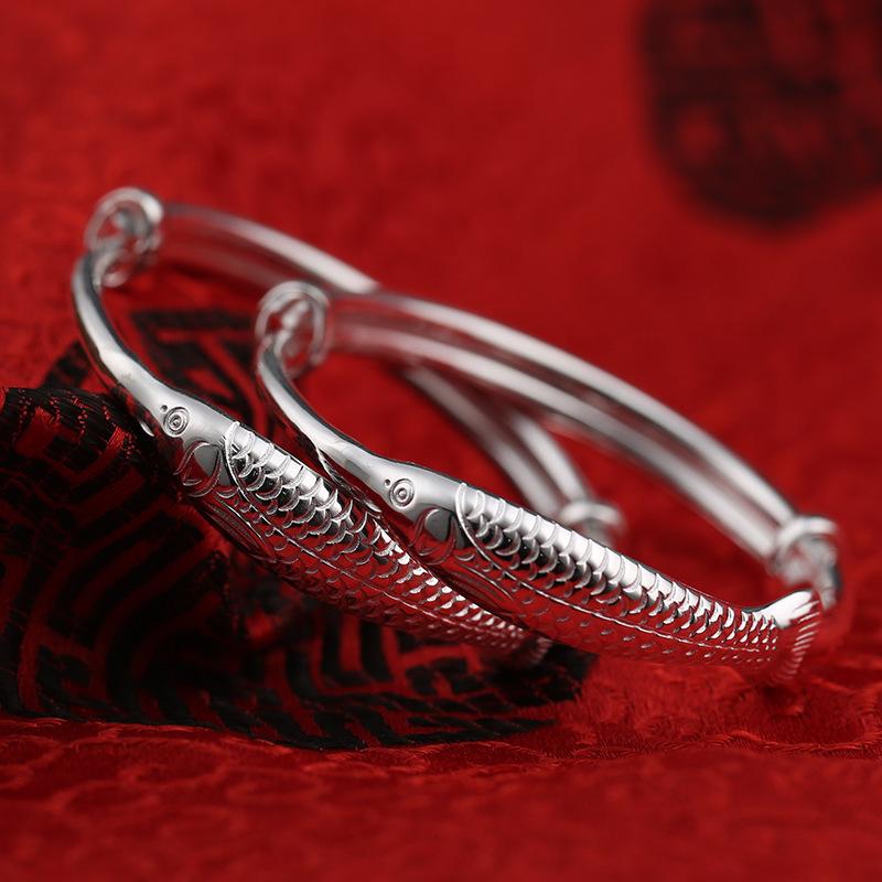 Pure Silver S999 Year Old Surplus Baby Bracelet, Children's Long Life and Wealth, Koi Carp