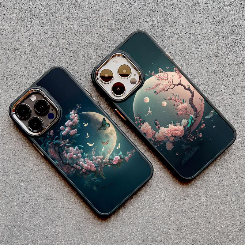 Роскошный чехол для телефона 'Луна на ветке' из мягкого силикона для iphone 16 13 12 11 Pro Max 15 14 Pro Max Plus XR X XS 7 8 plus SE2