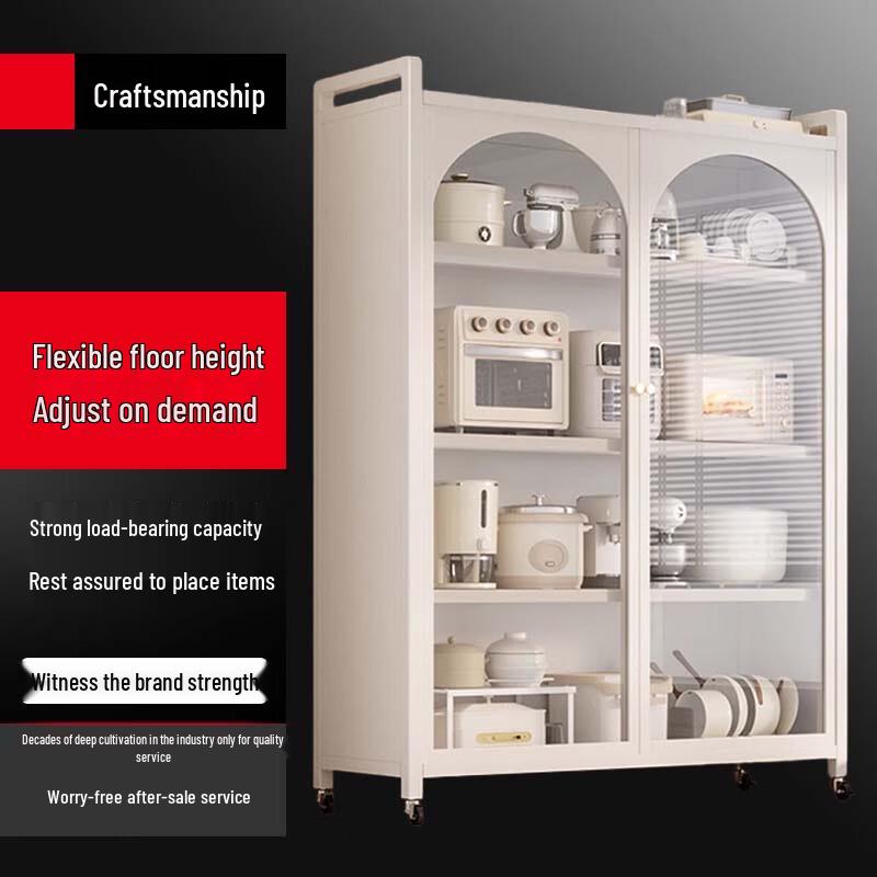 Modern Carbon Steel Kitchen Storage Cabinet with Tempered Glass Doors