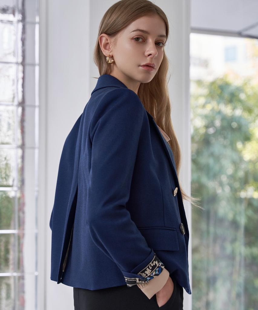 Lenic&Mccoy Ribbon Embroidered Out Pocket Roll-Up Contrast Double Jacket Mn04Jk205Hjy
