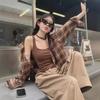 Women's American Retro Brown Plaid Cardigan Jacket - 2024 Summer High-End Loose Sun Protection Shirt