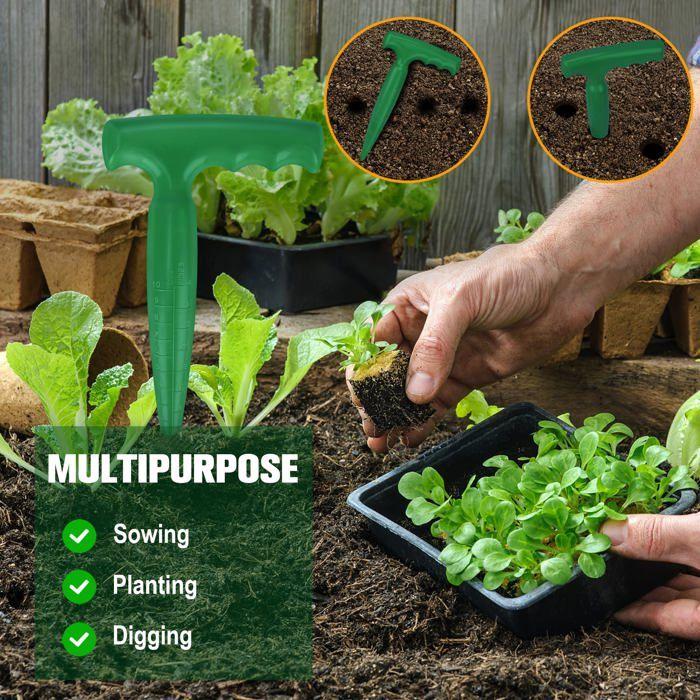 Plantoir à bulbes jardinière vert avec poignée T et échelle de mesure - plantation précise