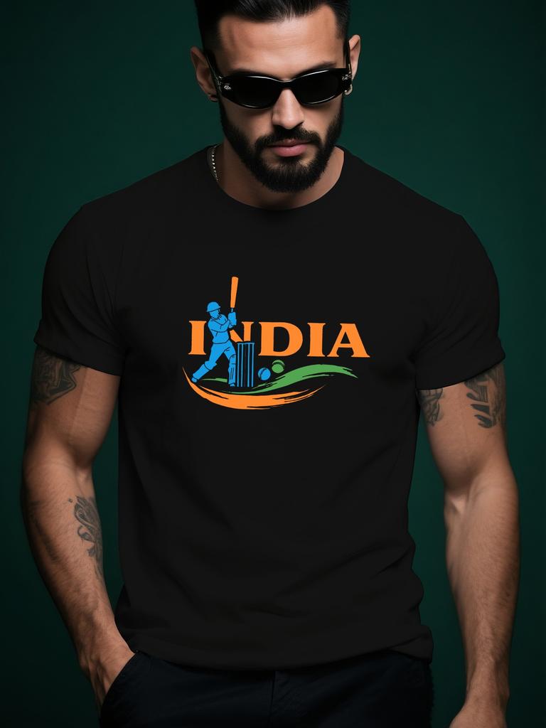 India Cricket Graphic Print Summer Casual Tshirt - Vibran...