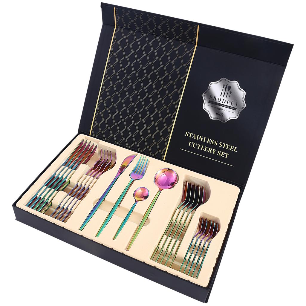 24 шт. нож вилка ложка золотой набор столовых приборов пищевой безопасности столовые приборы из нержавеющей стали роскошная посуда подарочная коробка посудомоечная машина
