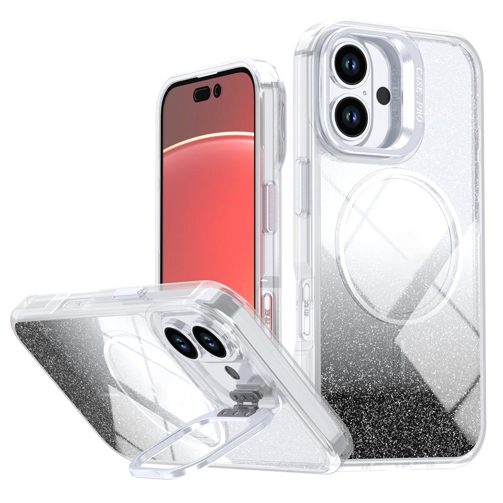 For iPhone 16 Magnetic Case Gradient Glitter Shockproof TPU PC Phone Cover Compatible with MagSafe