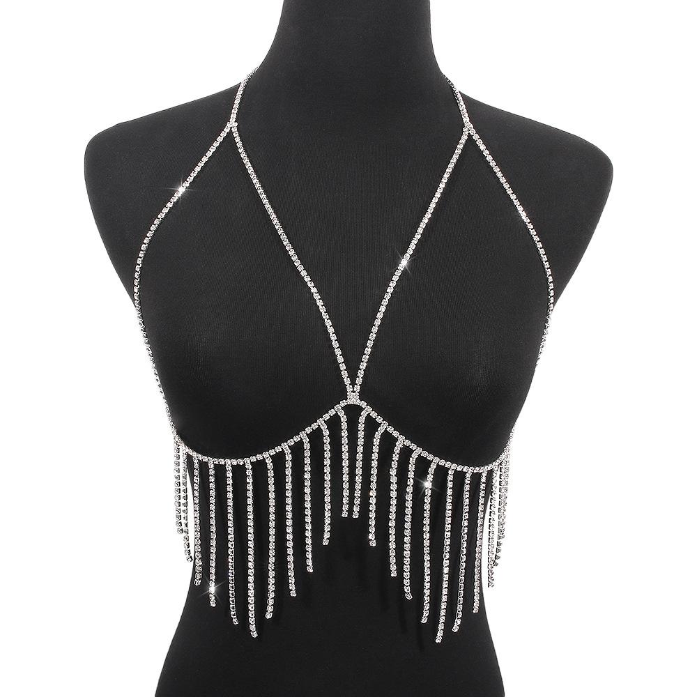 Exaggerated Beach Bikini Sexy Body Chain Fashionable Metal Tassel Diamond Temperament Chest Chain