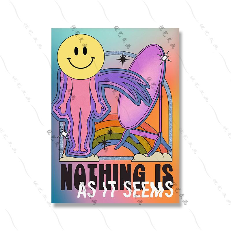 Bohemian Colourful Trippy Spiritual Flower Art Poster Print Retro Fashion Rainbow Smiley Face Canvas Painting Nursery Room Decor