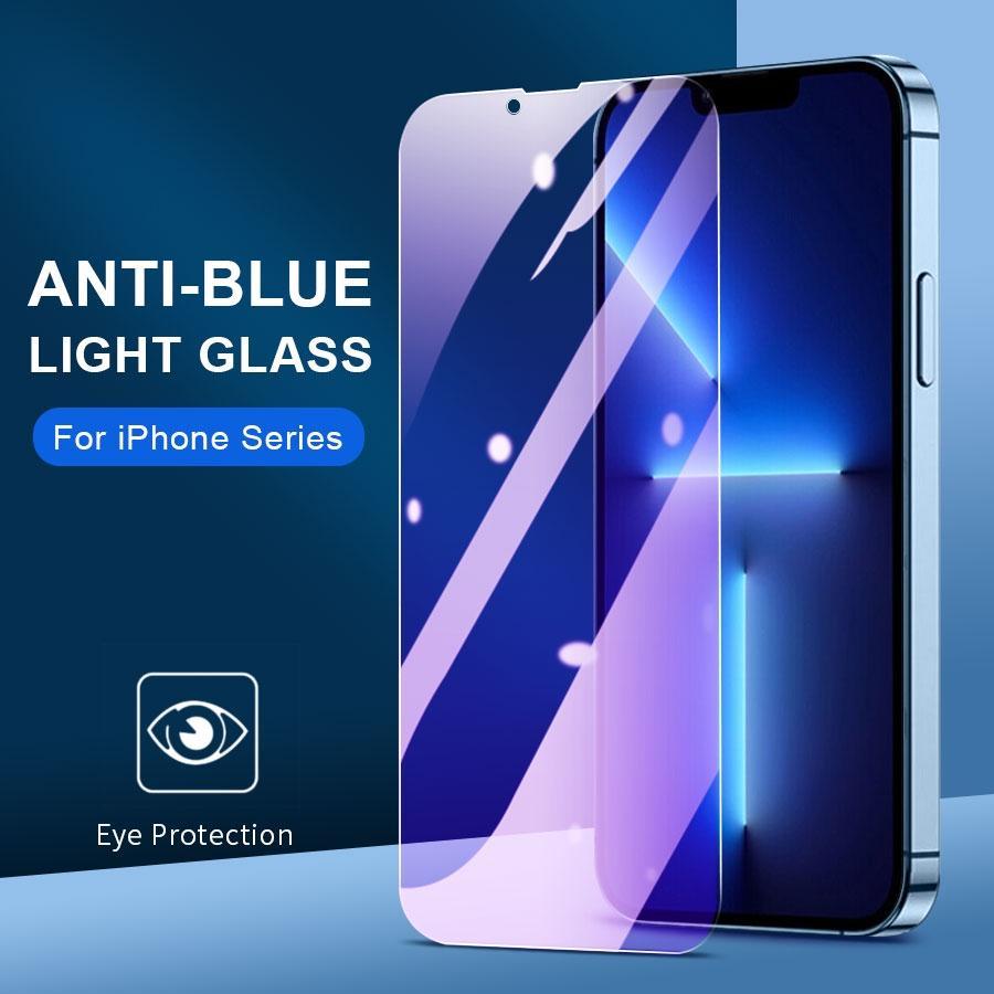 Anti Blue Light Purple Ray Tempered Glass For iPhone 16 15 14 13 12 11 Pro XS Max Mini XR X 6 S 7 8 Plus SE Film Screen Protector
