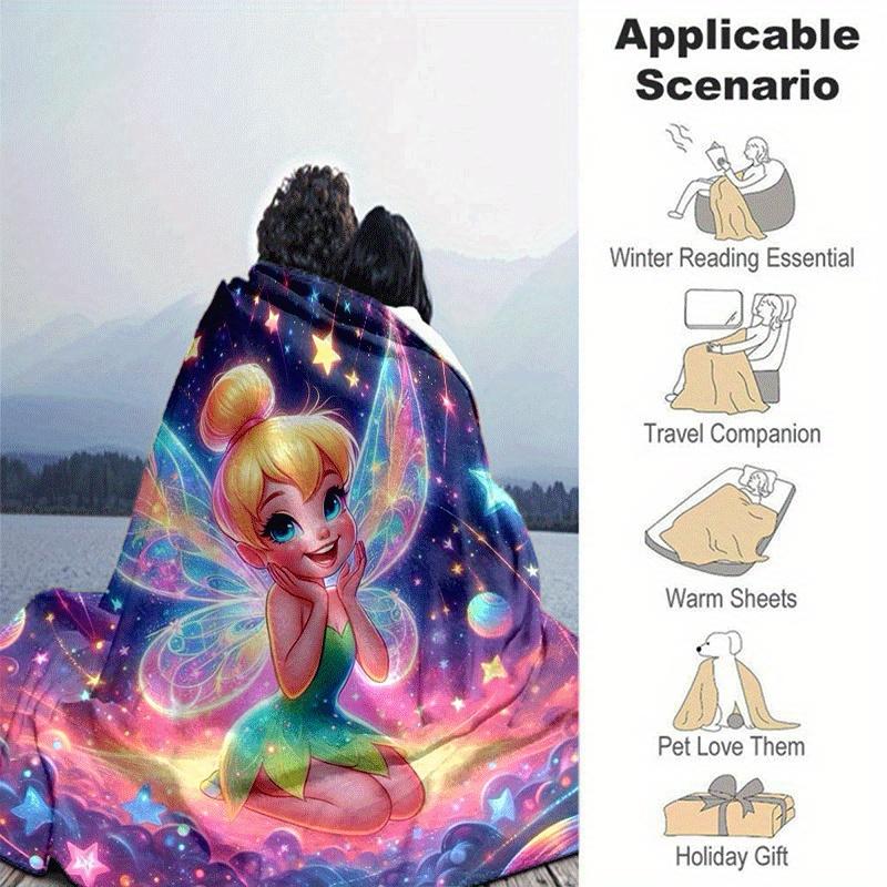 1pc Tinker Bell Printing Blanket - Soft, All-Season Throw for Office Blanket, Car, Travel