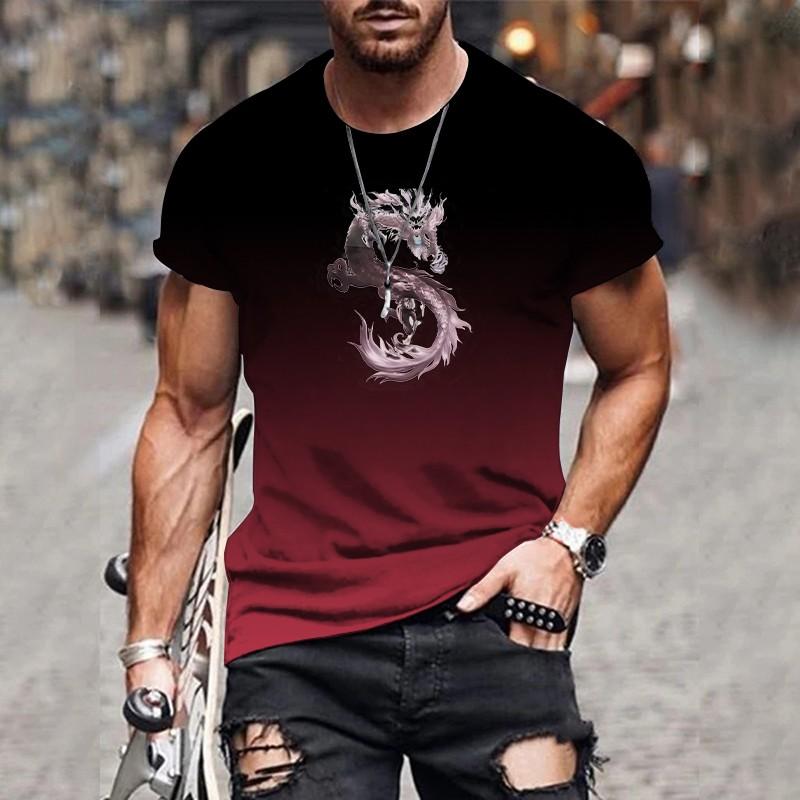 Модный тренд, градиентная печать, горячая распродажа, повседневные свободные мужские футболки с коротким рукавом, 3D градиентная печать, O-образный вырез, футболки больших размеров