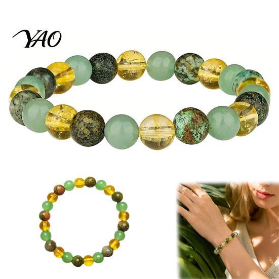 Meaningful Gift for Women Handmade Natural Stone Stretch Bracelet, Adjustable Elastic Healing Faux Positive Energy Meditation Accessory Crystal