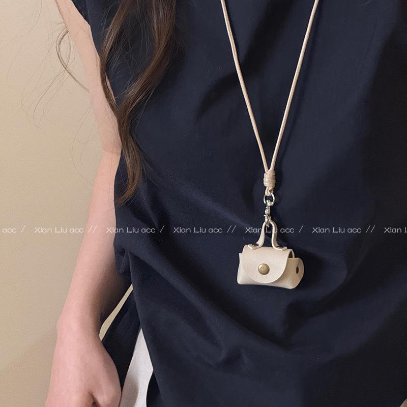 Кожаный кошелек для монет с леопардовым принтом, ожерелье и чехол для наушников, кулон на длинной цепочке для свитера, мешочек для хранения