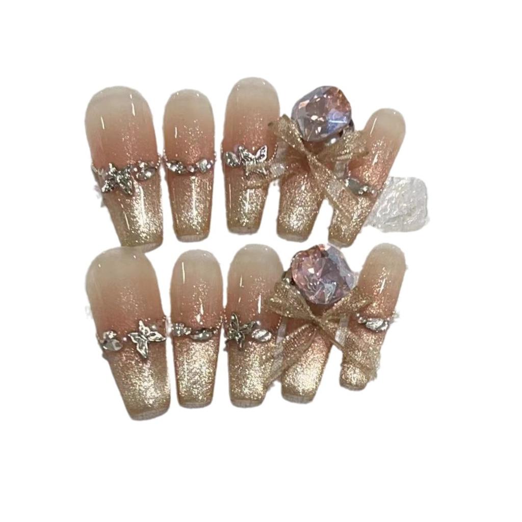 Wearing Nail Pieces Pure Handmade Egyptian Pharaoh Golden Queen Fake Nail Patch Flash Butterfly Diamond Manicure Removable