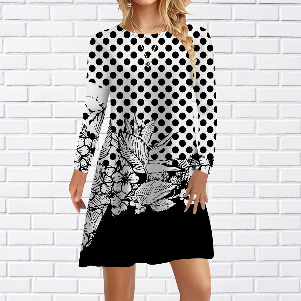 Женское повседневное платье Осеннее твиловое платье с принтом розы для женщин с круглым вырезом и коротким рукавом Платье больших размеров