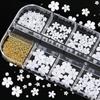 Flowers Nail Art Decorations, White Blossom Beads Pearl Nail Sequins Design Set, Floral Studs Rhinestone Gems for Nail Stickers Decals Foils