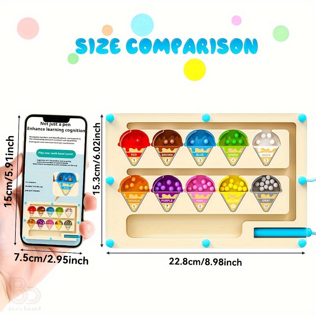 Wooden Dinosaur Ice Cream Maze: Magnetic Puzzle for Kids' Spatial and Logical Thinking, Pencil Grip, and Early Education