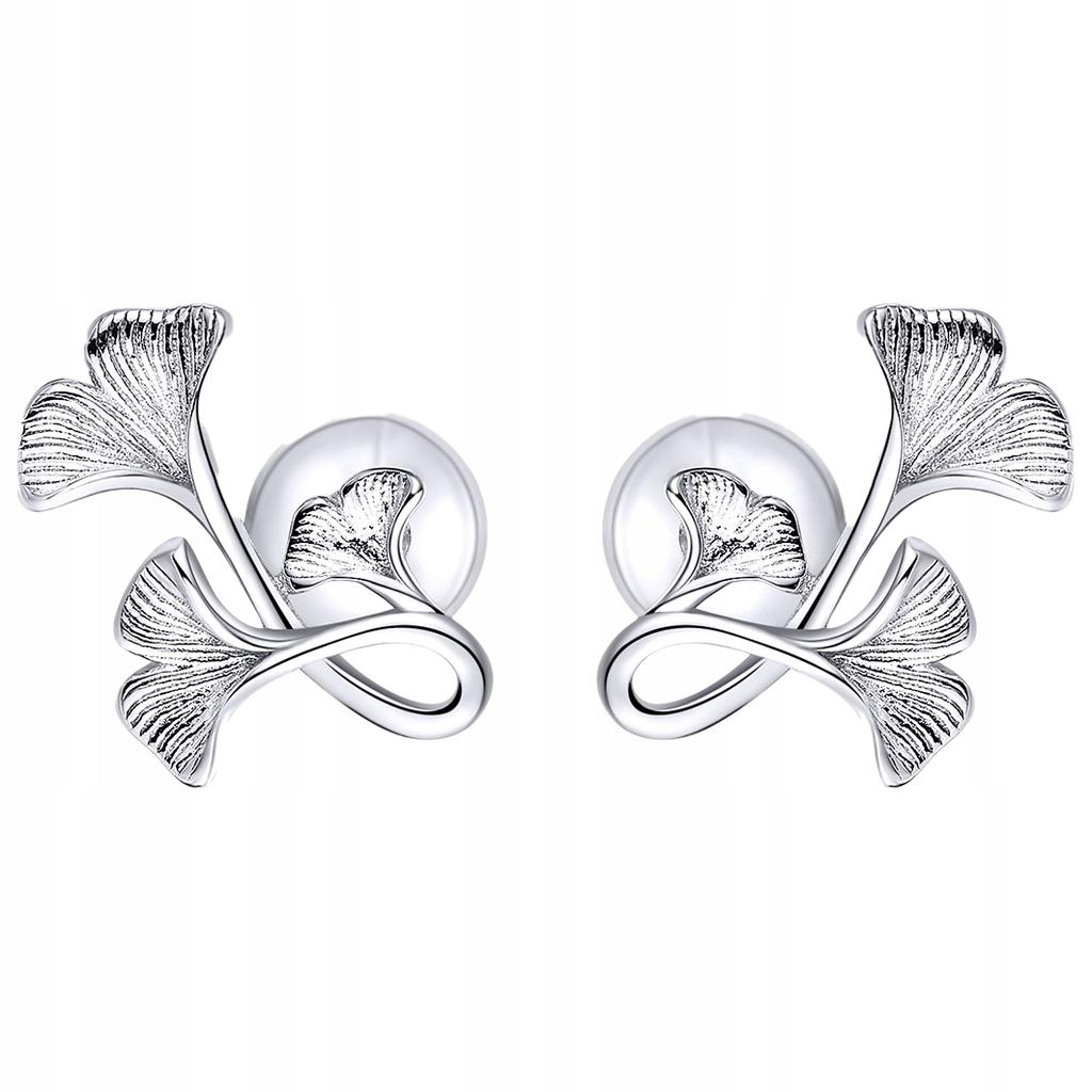 Earrings Ginkgo Biloba Plants, 925, Shiny, Leaf Stud