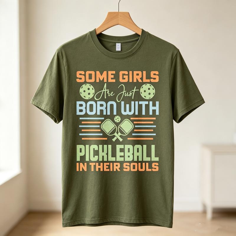 Some Girls Are Just Born With Pickleball In Their Souls TShirt Funny Lover Gift Unisex Casual Tee Streetwear Sport Player Life