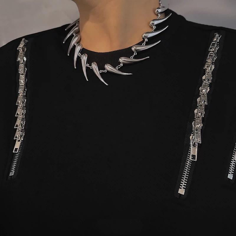 Геометрические серебряные шипы нерегулярные металлические ожерелья для мужчин и женщин хип-хоп панк цепи короткие ожерелья воротник ювелирные изделия с волчьими зубами