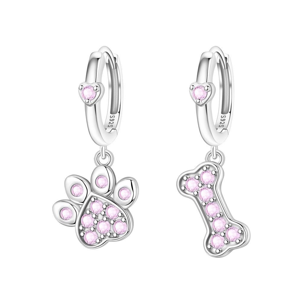 Orstarry S925 Silver Earrings Pink Cute Pet Claw Print Earrings For Women Birthday Gift Silver Jewelry
