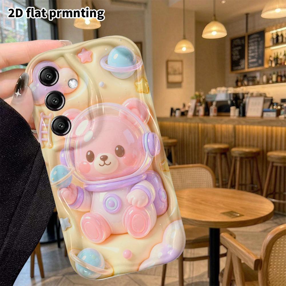 Phone Case: 2D flat, fits Samsung Galaxy A34 A35 M05 M06 S20 S22 S21 FE Plus 5G; features astronaut bear, perfect Christmas and Halloween holiday gift
