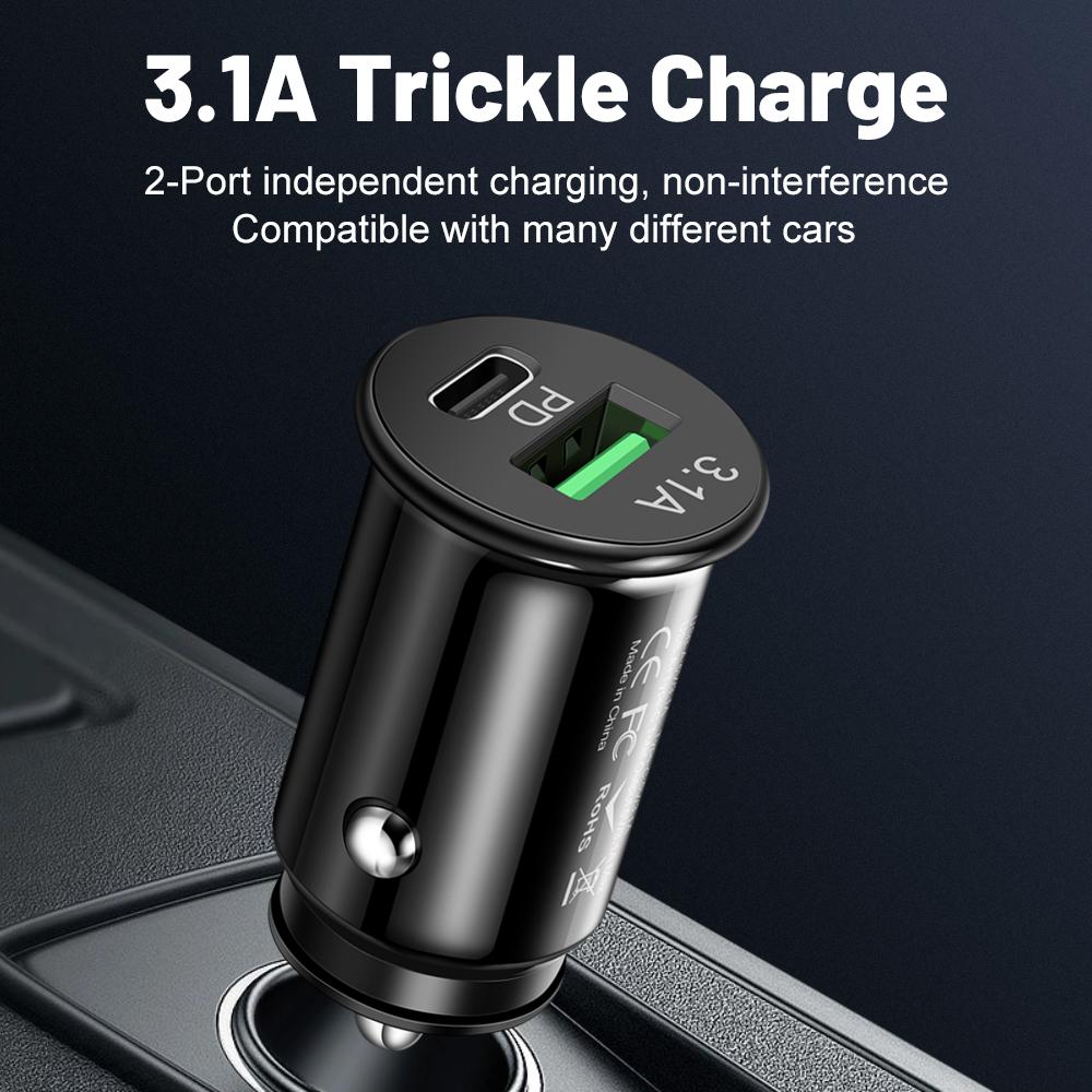 Mini 2 Port USB PD 3.1A Автомобильное зарядное устройство Быстрая зарядка Type C Автомобильные зарядные устройства Адаптер для iPhone Для Samsung Для Xiaomi