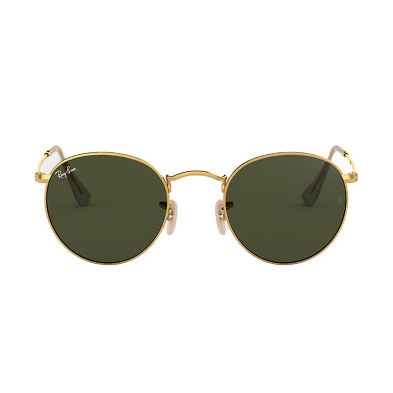 Винтажные круглые очки RayBan с зелеными линзами, круглые металлические солнцезащитные очки