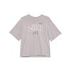 Sportswear Classics Alphanumeric Print Short Sleeve Crew Neck T-Shirt With Dropped Shoulders Women Tops Grey Purple FQ6601-019