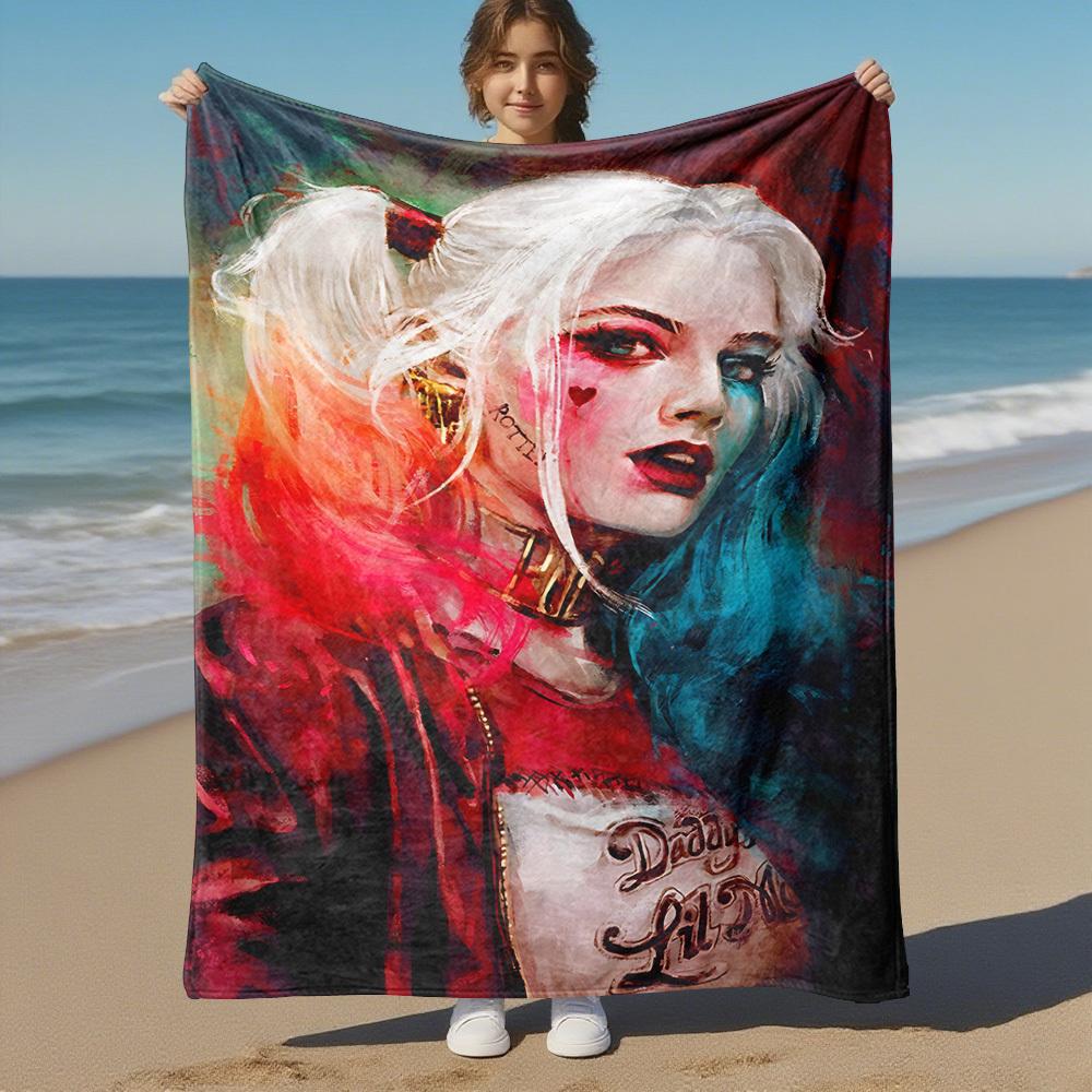 1pc Harley Quinn Outdoor Blanket - Throw Blanket, Soft , Flannel Blankets, Living Room, Travel, Camping C1209047