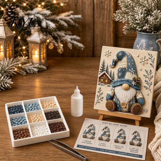 Indoor Decorative Mosaic Art Gnome Kit for Adults, DIY Xmas Craft Set, Autumn Therapeutic Crafting Projects Winter Coastal Gnome, Handmade Tabletop