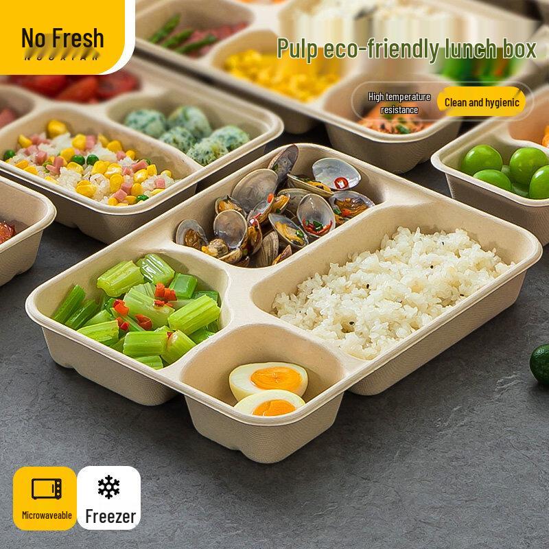 ZISIZ Disposable 4-Compartment Paper Pulp Lunch Box
