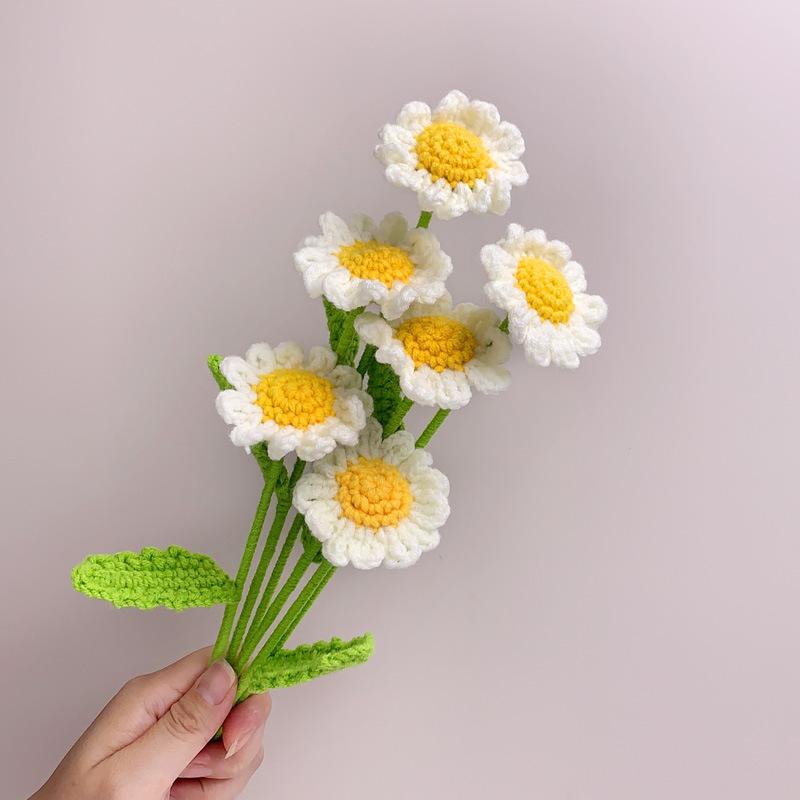 1PC Home Decoration Artificial Daisy Flowers Hand-knitted Crochet Daisy Bouquet Finished