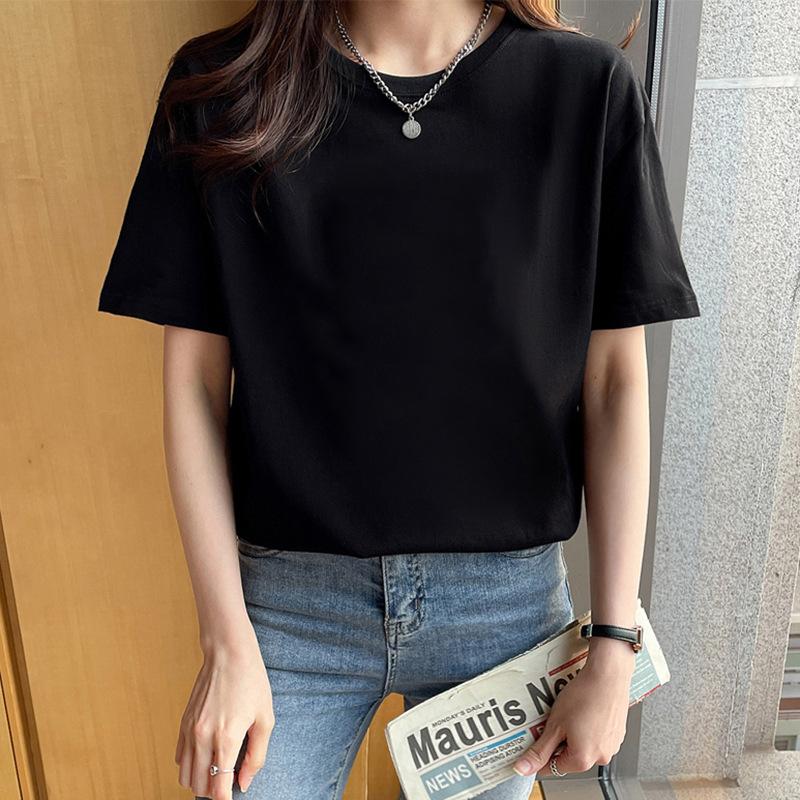 VEZFAA Женские модные повседневные летние весенние блузки и рубашки с круглым вырезом с короткими рукавами