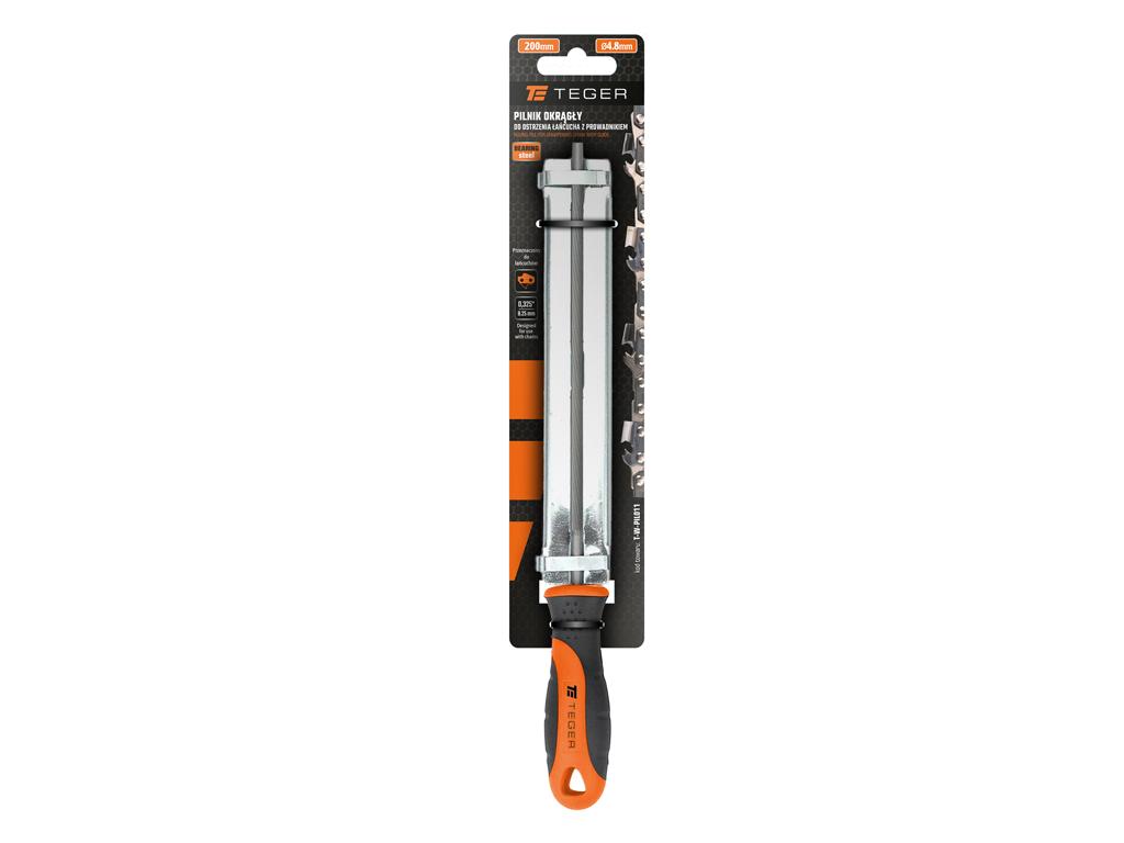 Round chain sharpening file with guide, 4.0/200mm - 3/8", Teger