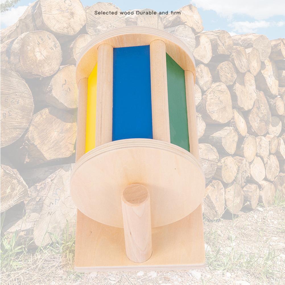 Sensory Rotating Drum Toy Wooden Textile Baby Infant Early Educational Instrument Rotating Color