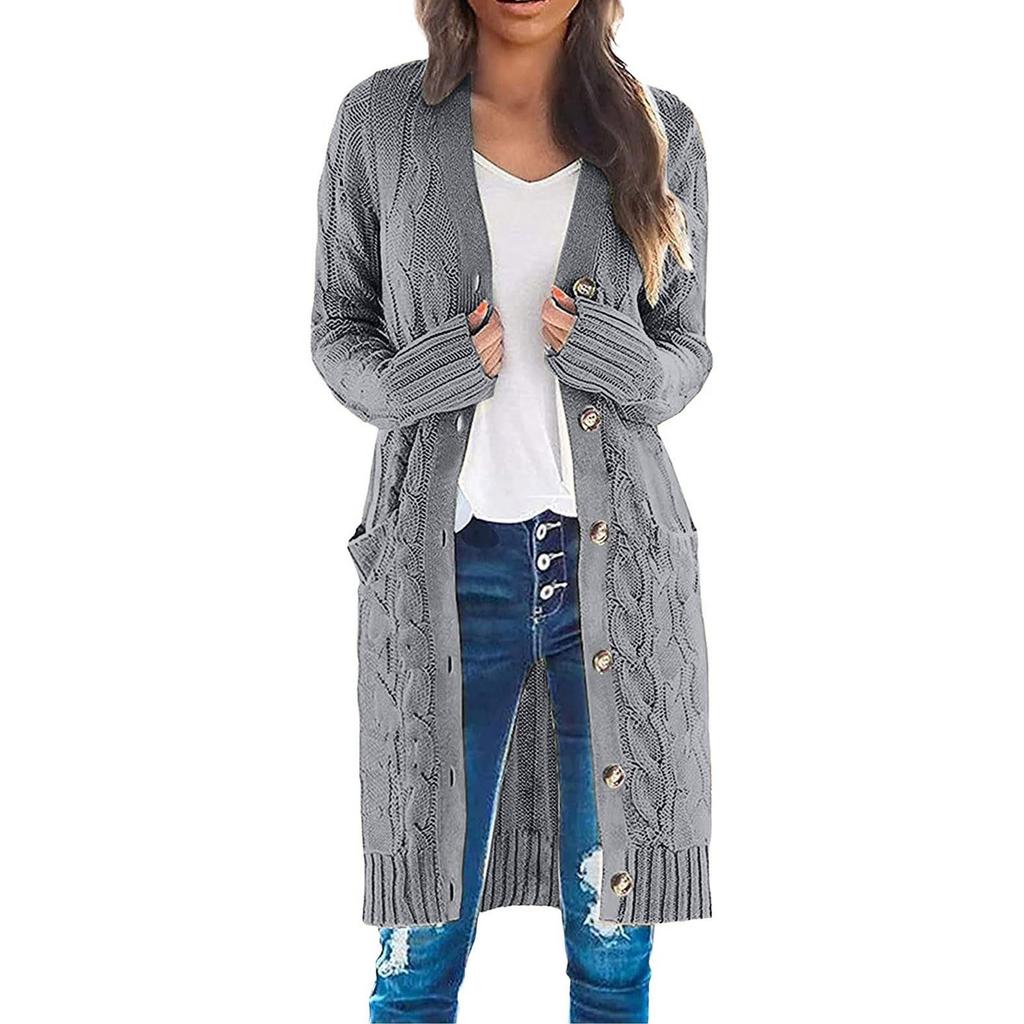 Женская мода Повседневный открытый спереди Длинный рукав Кардиганы крупной вязки Свитера Верхняя одежда Пальто