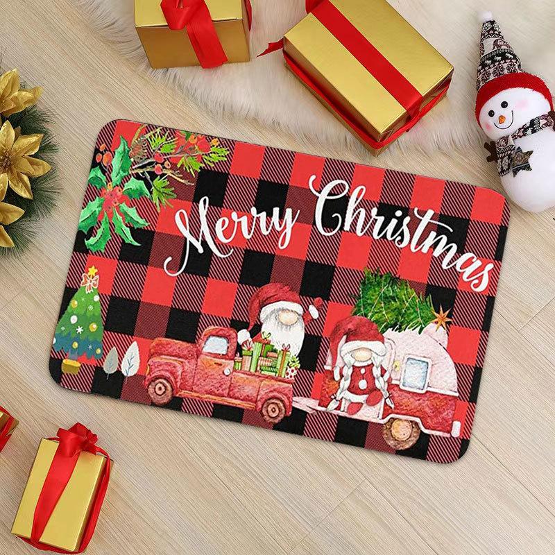 Christmas Gnome Welcome Doormat Buffalo Plaid Print Non Slip Floor Mat For Front Door Entryway Winter Holiday Home Decor