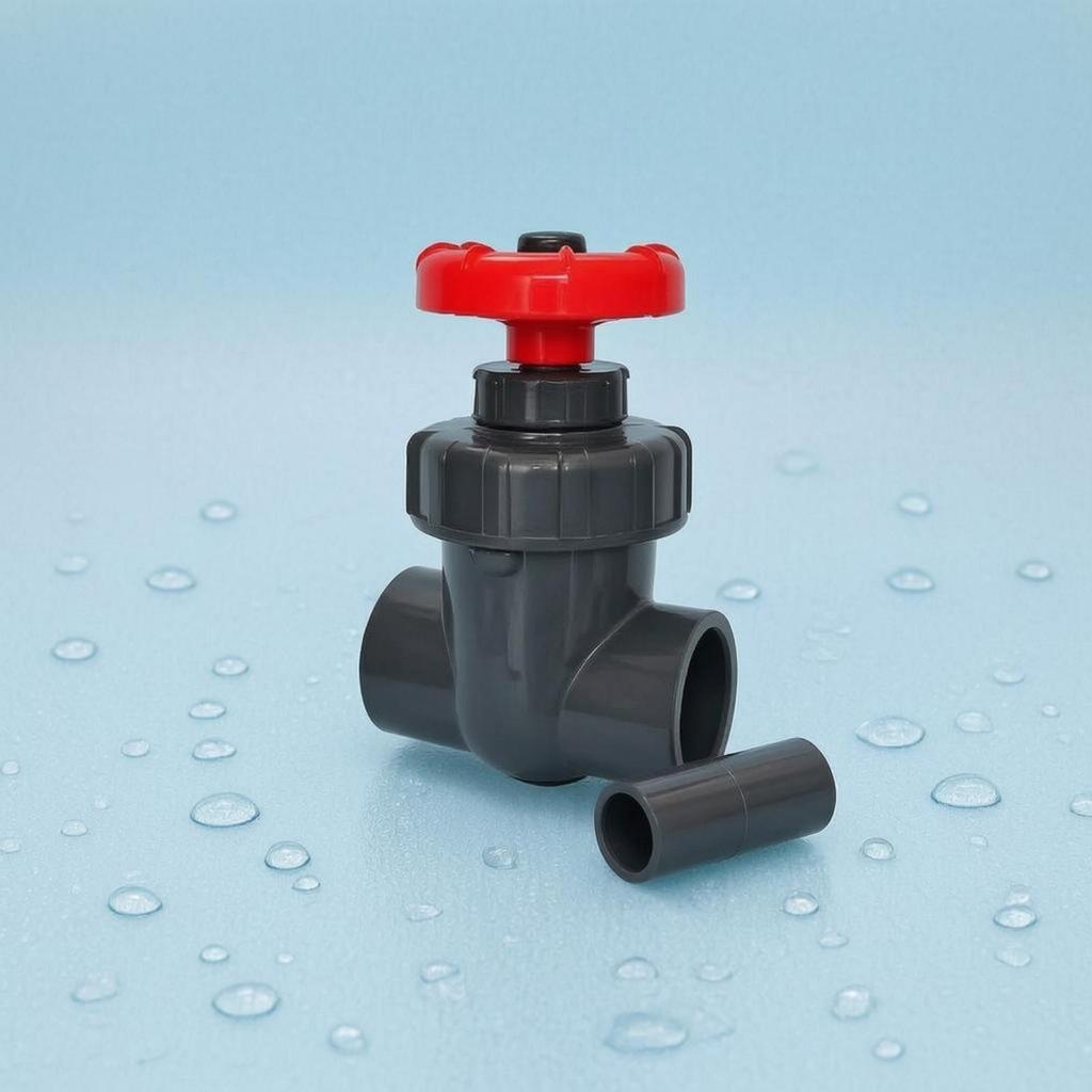Aquarium Gate Valve Red Handwheel PVC Compact