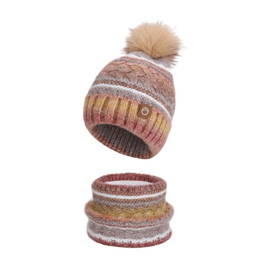 2Pcs/Set Winter Hat Scarf Set Thickened Velvet Lining Colorful Versatile Elastic Fit Knitting Hat Neck Warmer Set