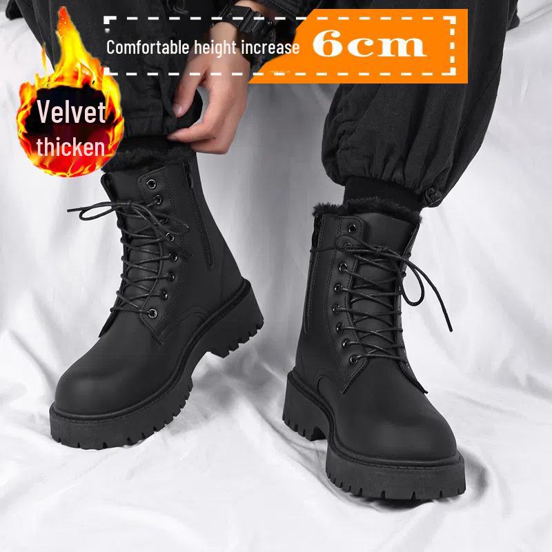 COS Men's Genuine Leather British Style Height-Boosting 10cm Motorcycle Martin Boots
