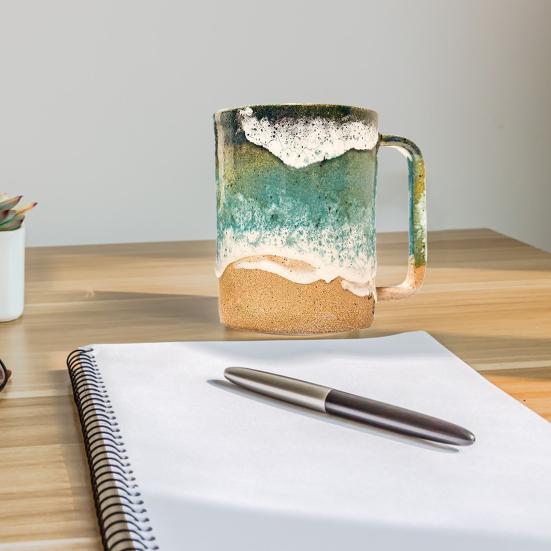 Кружка Yousheng Paw Print Ocean Shoreline, керамическая кофейная чашка, ручная работа, узор из волн, кружка для чая, 11/15 унций, кружка для питья в виде когтя морской пены, сувенир на пляж, подарок