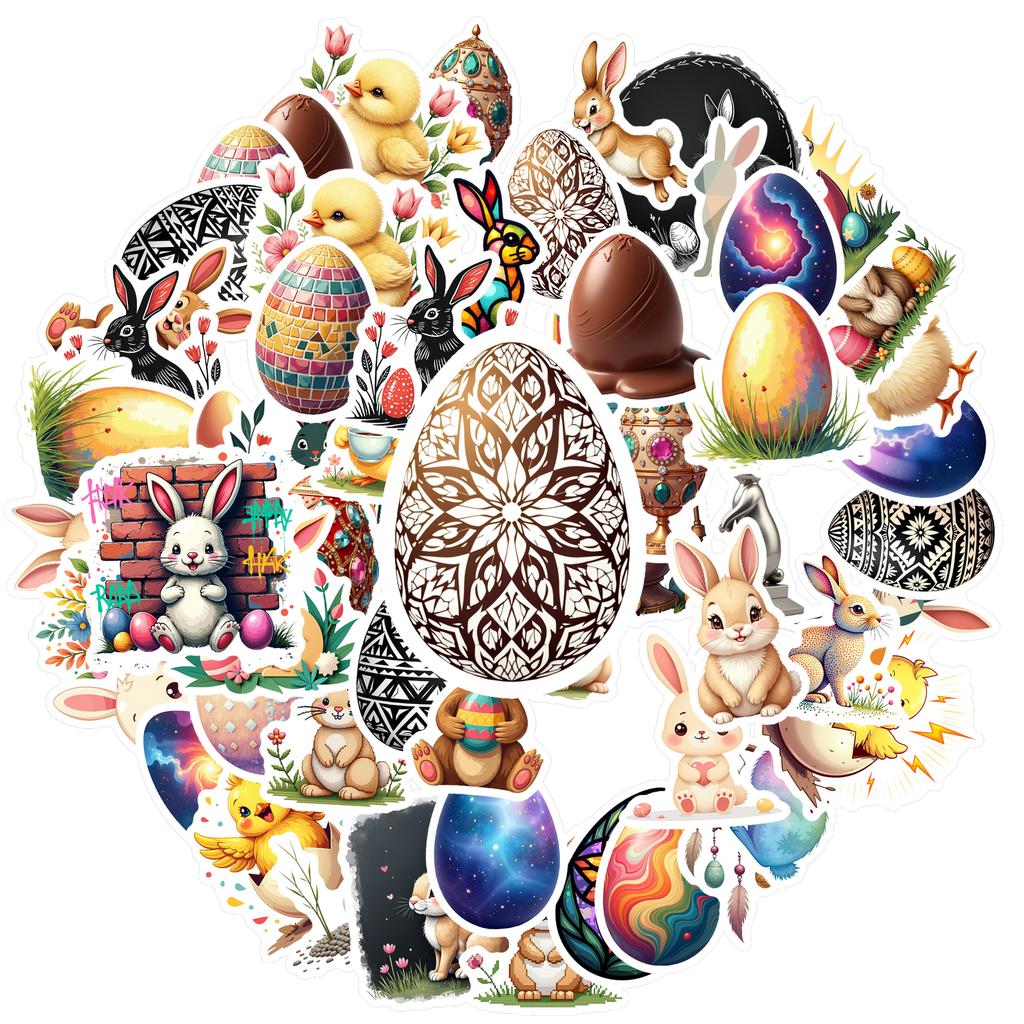 35-70pcs Easter Decorations Stickers Color Eggs Rabbit Graffiti Sticker Pack Gift Diy Skateboard Phone Laptop Diary Book