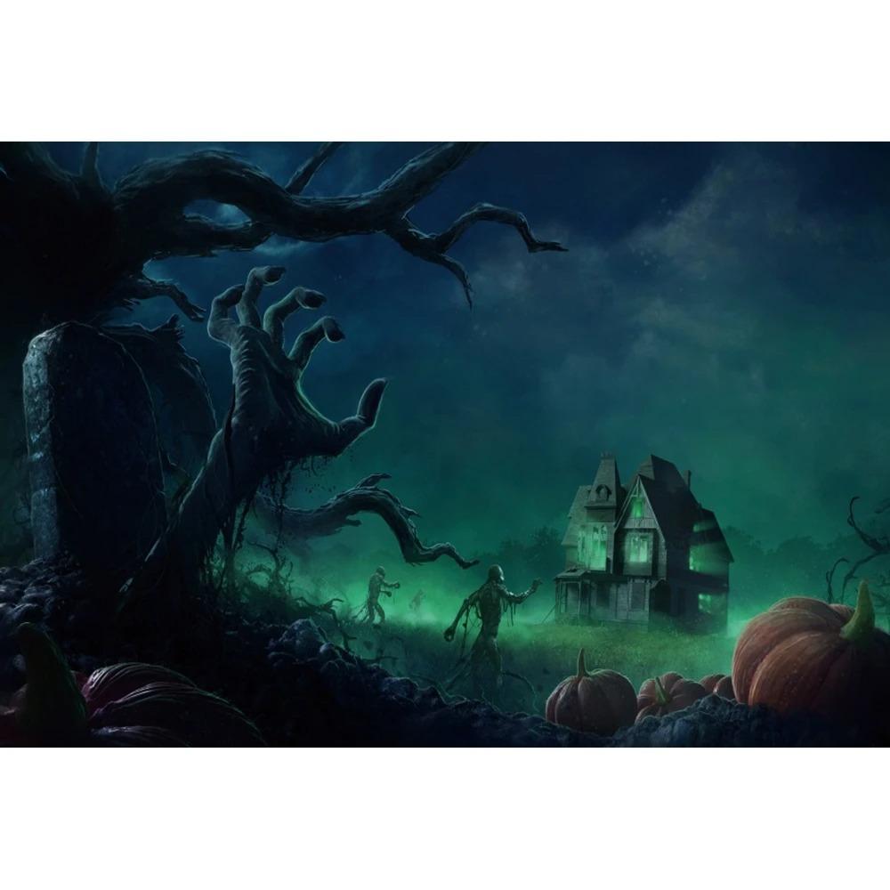 Хэллоуин украшения гобелен дом с привидениями ужас ночь страшная могила призрак череп ведьма замок фон ткань украшение для вечеринки