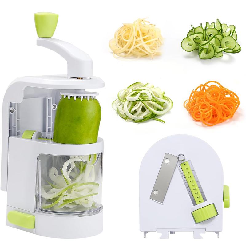 LMETJMA 4 In 1 Spiralizer Vegetable Slicer Rotating Blades Veggie Spiralizer Cutter Zucchini Spiral Noodle Maker JT321