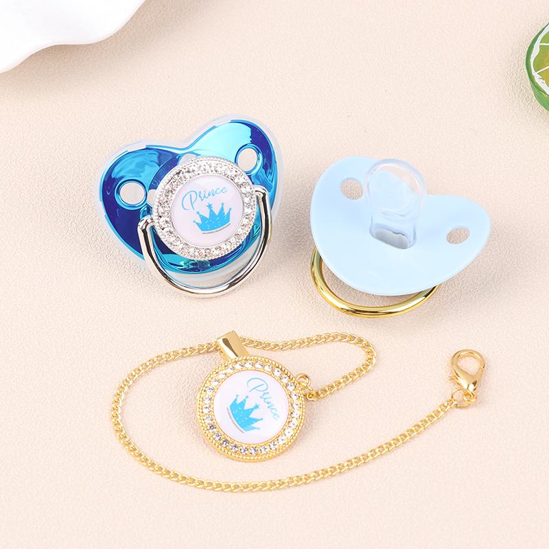 1 шт., блестящая корона, набор цепочек для пустышки, подарок на детский душ, силиконовая пустышка для новорожденного, прорезыватель для зубов, детская соска-пустышка