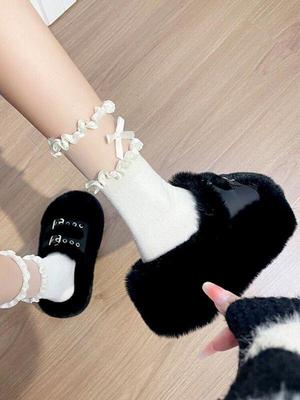 Женские пушистые тапочки на толстой подошве для осени/зимы
